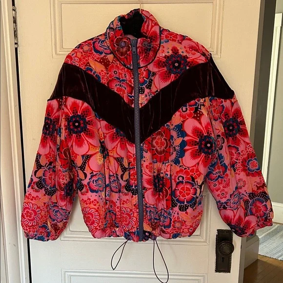 Free People Floral Puffer Jacket - Pink and Red - Picture 1 of 6